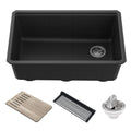 KRAUS Bellucci 30” in. Undermount Workstation Granite Kitchen Sink in Metallic Black with Accessories, KGUW2-30MBL