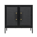 Hopper Studio Sophia 2-Door Accent Cabinet, Black Finish with Rattan Doors & Wood/Brass Handles, Adjustable Shelf, Aluminum Legs, Mid-Century Modern Storage for Luxury Living Room, Kitchen, Entryway