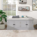 Merax Rustic Wood Entryway Bench with 4 Doors Shoe Cabinet for Hallway Front Door Gray Wash