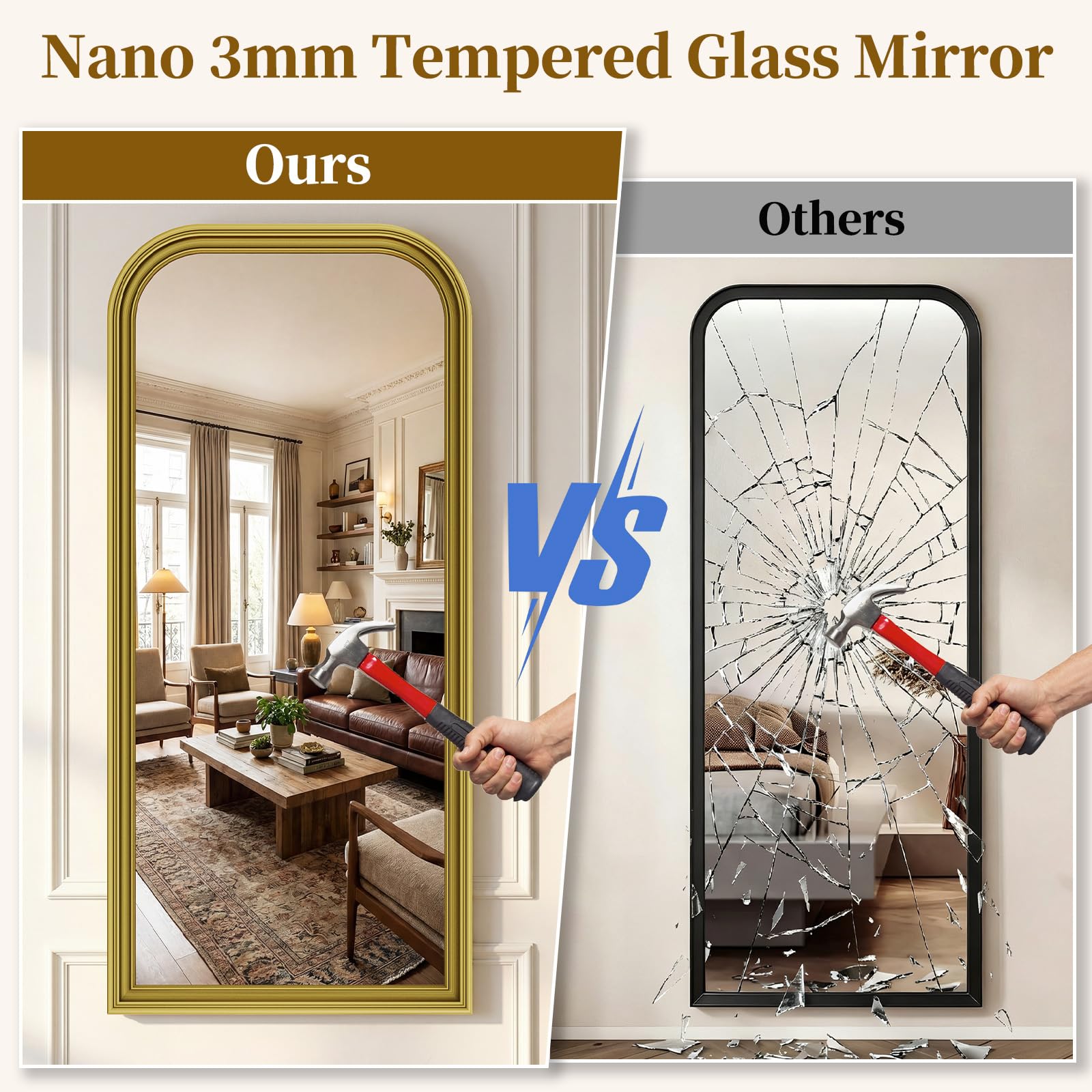 FlyEcho Full Length Mirror with Stand, 71"x32" Full Body Mirror, Floor Length Mirrors Wall Mounted with Rounded Top, Large Standing Mirrors, PU Frame, for Bedroom Living Room Cloakroom, Antique Gold