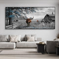 yiijeah Rustic Wall Art - Western Home Decor Cow Picture 86x39 Inches Extra Large Rustic Longhorn Living Room Bedroom Canvas Framed Artwork Farmhouse Wall Decor