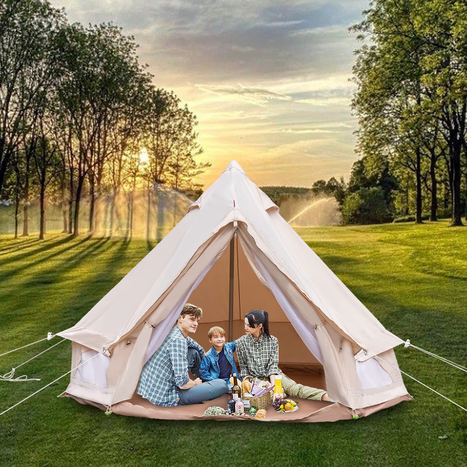 Yurt Tent,Glamping Tents Canvas Bell Tent Waterproof Camping & Glamping 4 Season Yurt 3M 2~3 Person