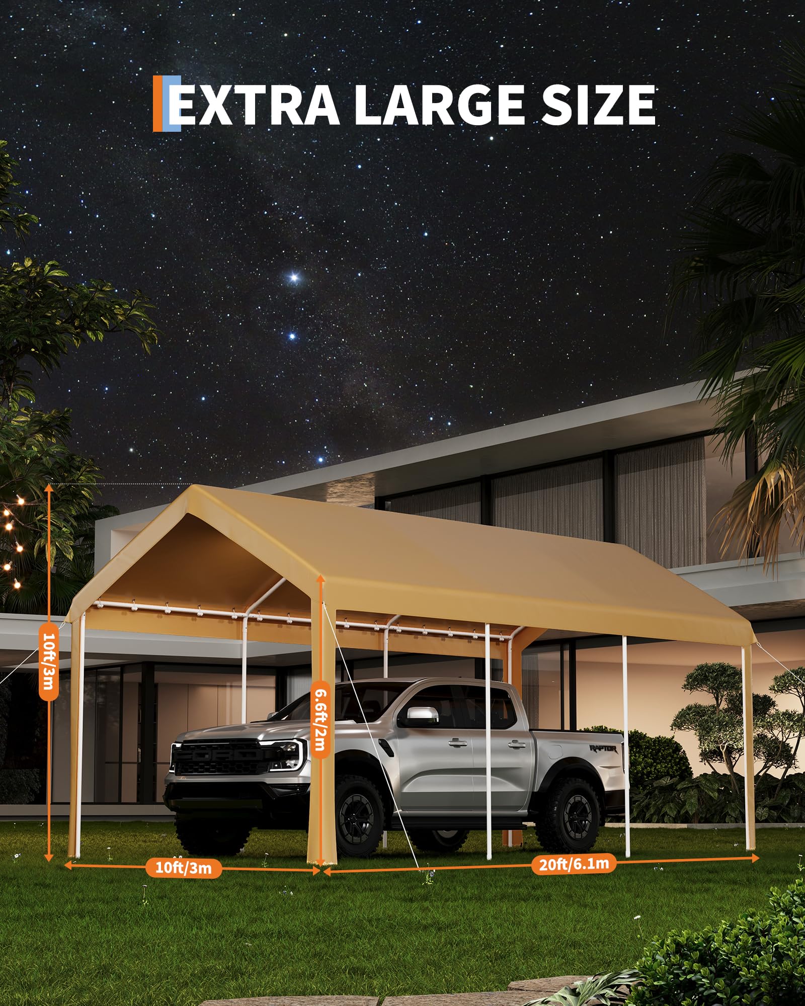GAOMON 10X20 Carport, Heavy Duty Carport,Car Canopy Garage Boat Shelter Party Tent, Waterproof Portable Car Canopy for Truck, Boat, SUV，Grey/Yellow
