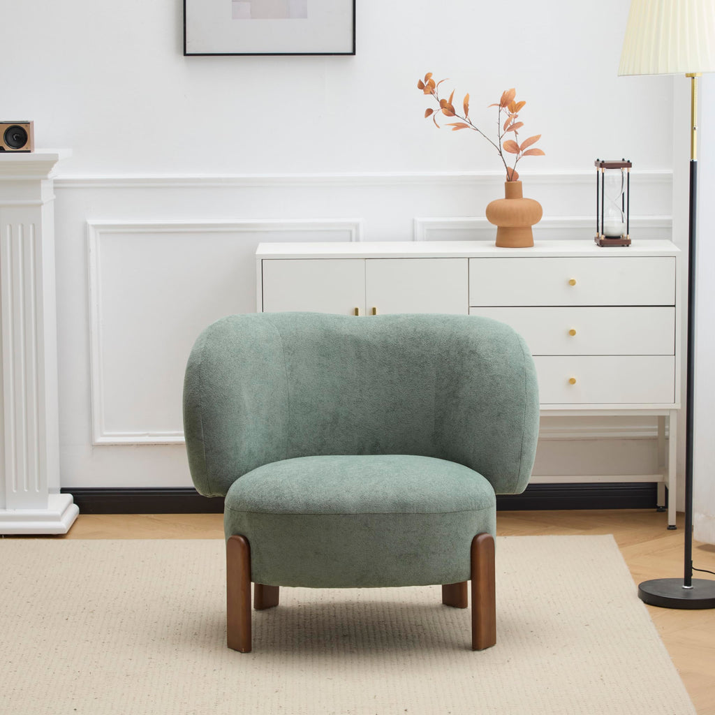 Christopher Knight Home Lily Solid Wood Wingback Accent Chair, Fabric Upholstered Club Chair, Curved Backrest Single Sofa, Comfy Reading Lounge Chair for Living Room, Soft Cushion Seating, Green