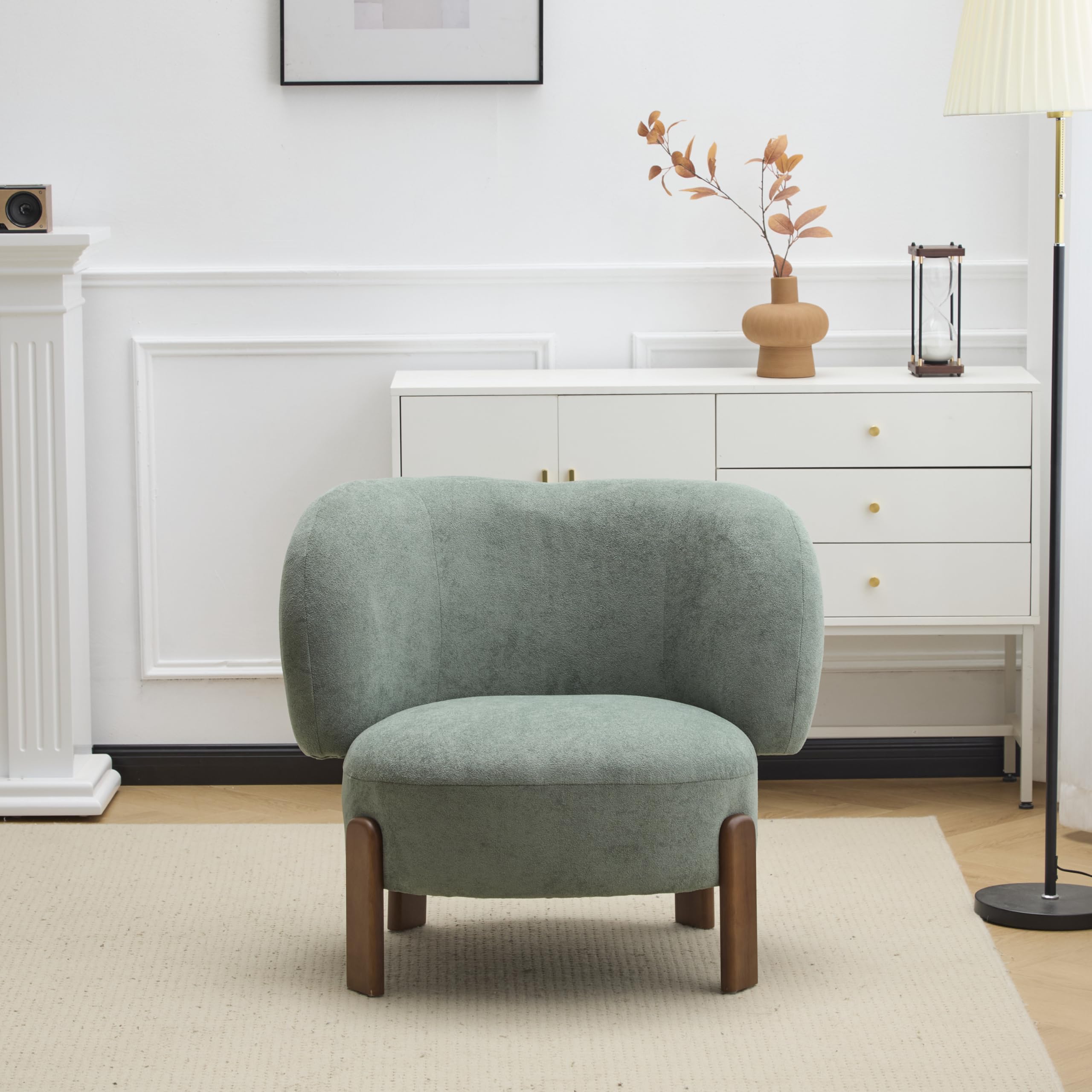 Christopher Knight Home Lily Solid Wood Wingback Accent Chair, Fabric Upholstered Club Chair, Curved Backrest Single Sofa, Comfy Reading Lounge Chair for Living Room, Soft Cushion Seating, Green