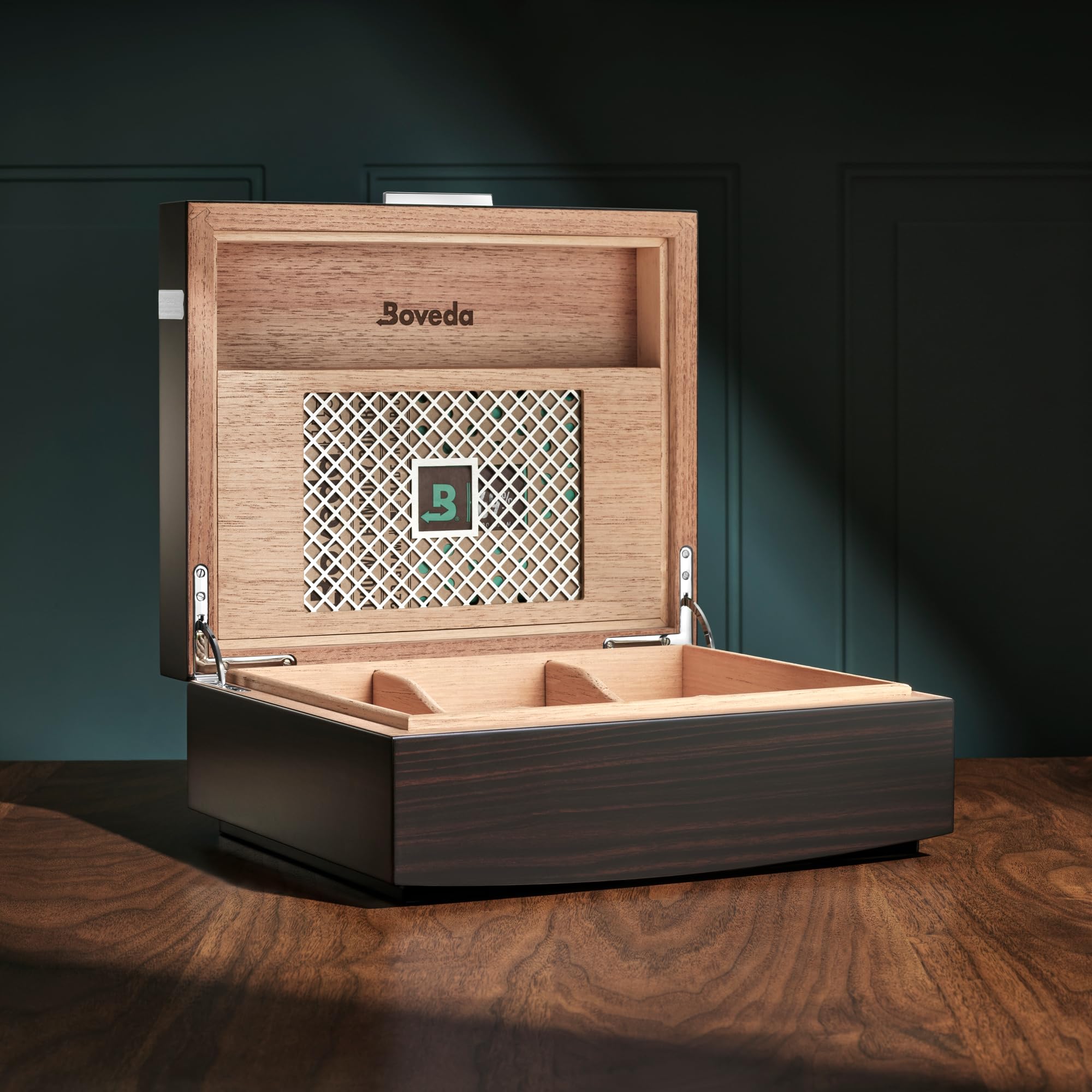 Boveda Bespoke Spanish Cedar Humidor Cigar Box with Macassar Ebony Matte Finish, Custom-Built Holder, Includes 84% Seasoning Packs and 69% Size 320 Humidity Pack, 50 Cigar Capacity