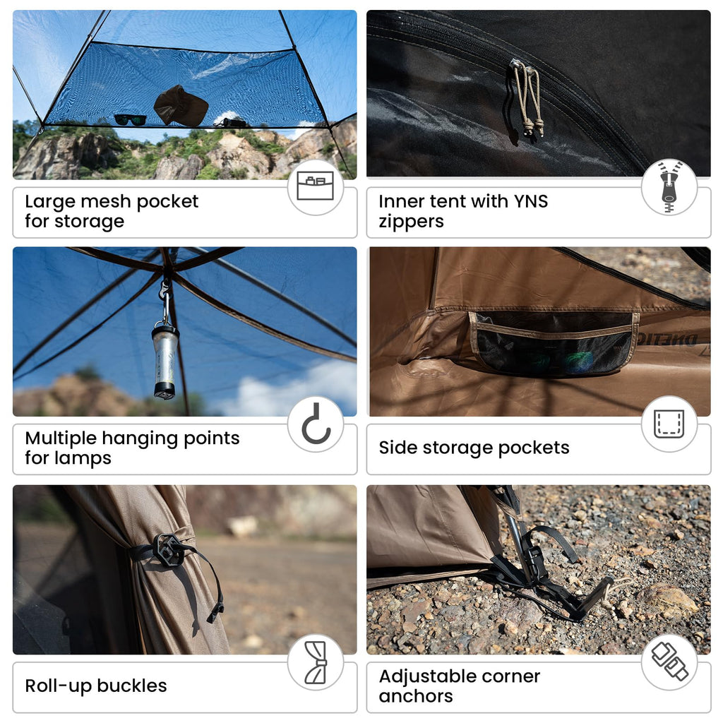 OneTigris JOVIAN 4 Person Camping Tent 3 Season Family Shelter Easy Setup Outdoor Backpacking with 2000mm Outer Rainfly, 5000mm Bottom & Waterproof Floor Mat