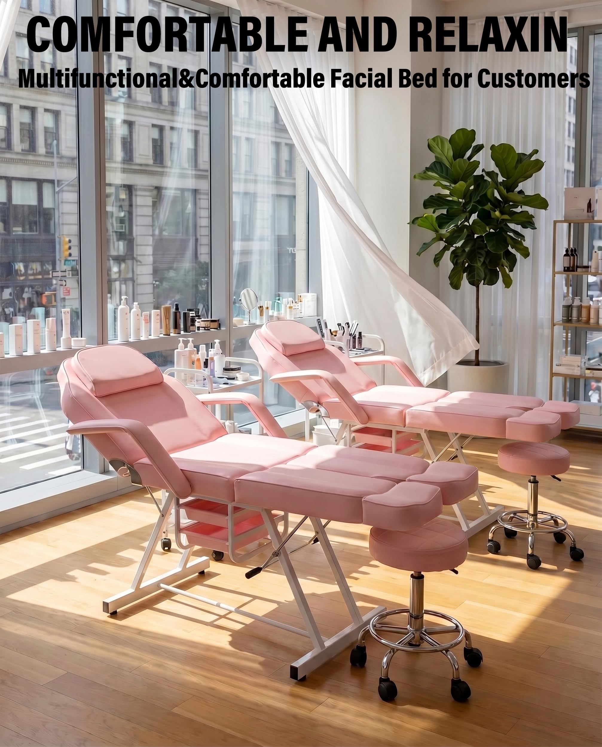 Tythical Pink Tattoo Artist Chair, Split Leg Facial Bed for Client Professional Beauty Lash Massage Bed with Hydraulic Stool & Extension Footrests for Salon Spa Barber Equipment