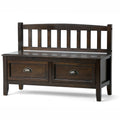 SIMPLIHOME Burlington Entryway Storage Bench - 42 inch Wide Solid Wood Storage Seat with Drawers in Mahogany Brown, Transitional Bench for Entryway or Living Room with Bronze Handles and Tapered Legs