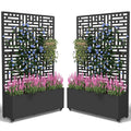 FOLAWO Metal Planter Box with Trellis,70.9"x47.2"x15.7" Raised Garden Bed with Drainage Holes, Privacy Planters for Outdoor Garden Bed for Climbing Plants,Vegetables,and Vines,2PCS,Black-Modular