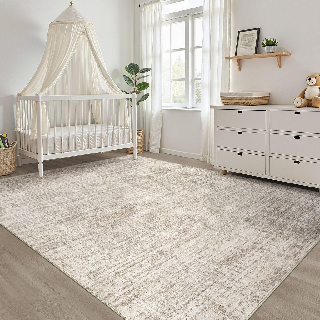 10x14 Area Rugs Living Room: Washable Large Neutral Brown Rug Abstract Soft Modern Stain Resistant Indoor Floor Non-Slip Carpet for Bedroom Nursery Kids Office Playroom Dining Room Under Table Home