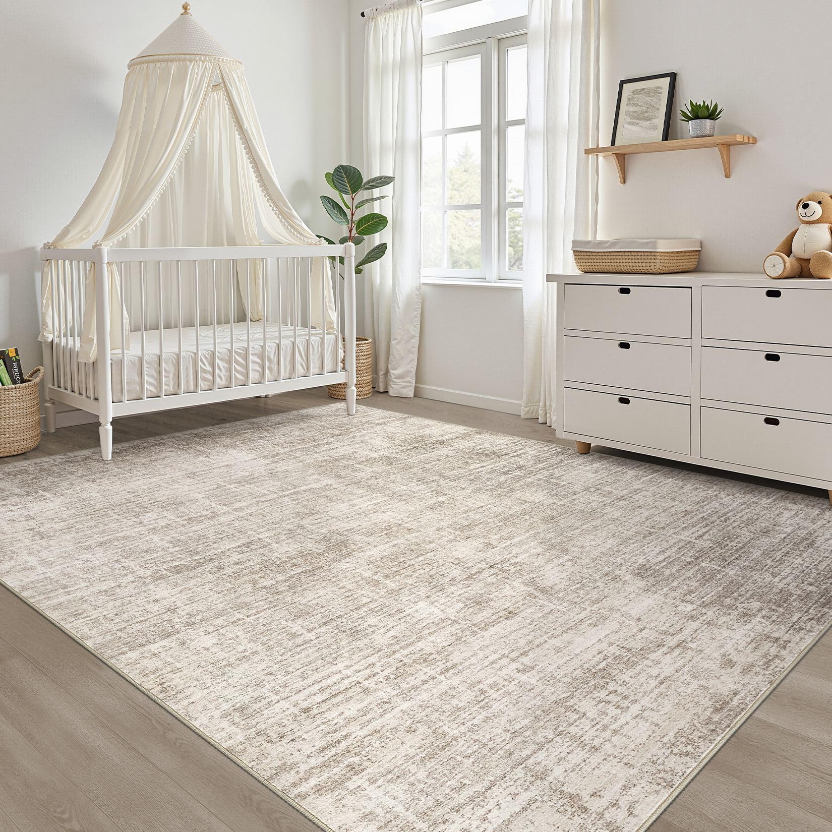10x14 Area Rugs Living Room: Washable Large Neutral Brown Rug Abstract Soft Modern Stain Resistant Indoor Floor Non-Slip Carpet for Bedroom Nursery Kids Office Playroom Dining Room Under Table Home