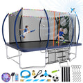 Lyromix 14FT Outdoor Rectangle Trampoline for Kids and Adults, Rectangular Trampoline with Curved Poles, Pumpkin Trampolin with Light, Sprinkler, Soccer and Storage Bag