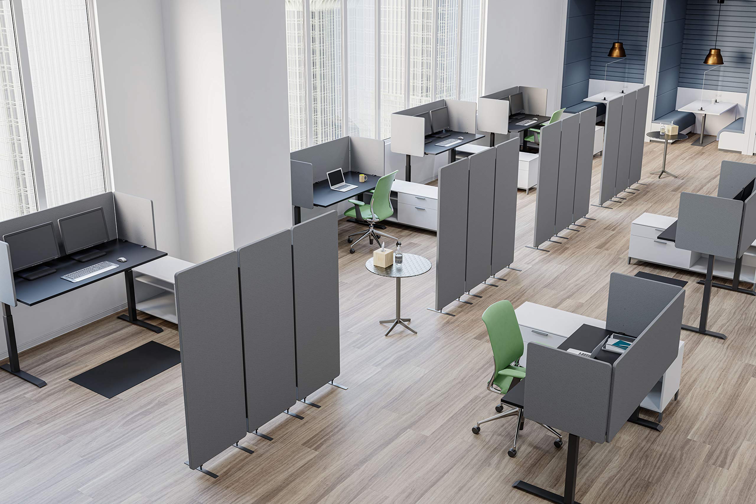 Stand Up Desk Store ReFocus Freestanding Noise Reducing Acoustic Room Wall Divider Office Partition (Cool Grey, 72" x 66", Zippered 3-Pack)