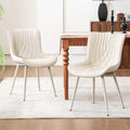 Kidol & Shellder Dining Chairs Set of 2, Mid Century Modern Kitchen Chairs with Metel Legs, PU Leather Upholstered Side Chair for Dining Room, Living Room, Lounge, Restaurant, Cream