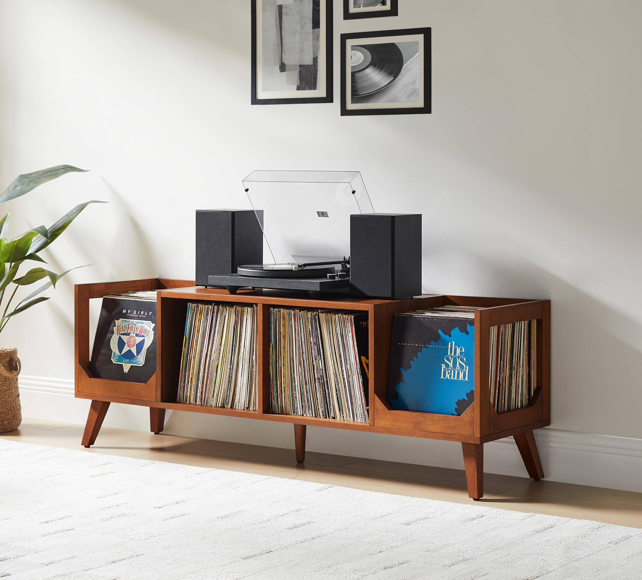 Crosley Furniture Asheville Mid-Century Modern Media Console Record Player Stand, Storage for Vinyl Records, Walnut