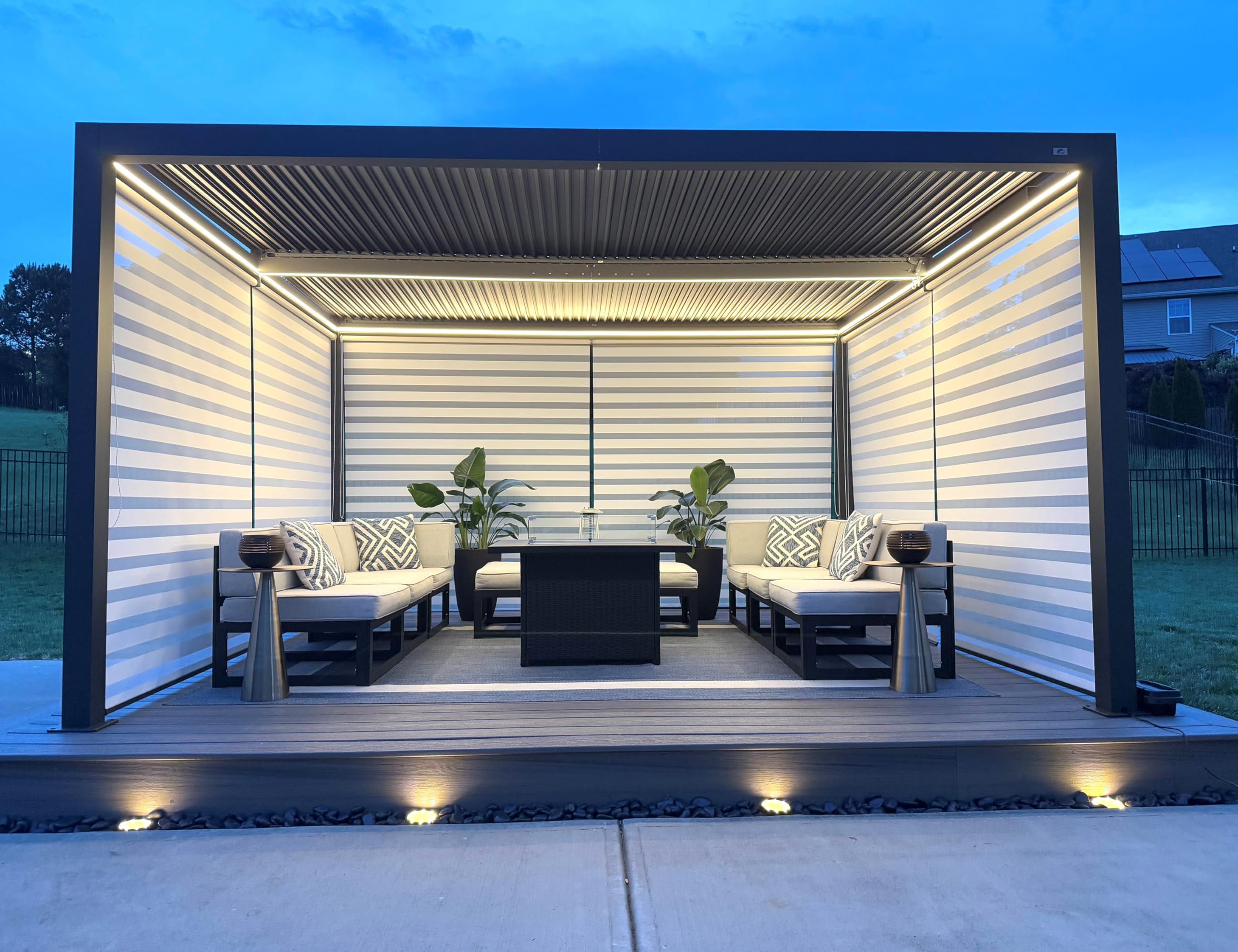 PURPLE LEAF LED Louvered Pergola 94AS 12'x 16' Full Aluminum Frame and Adjustable Roof Integrated Strip Lights for Outdoor Deck Garden Patio Gray Hardtop Gazebo Pergola