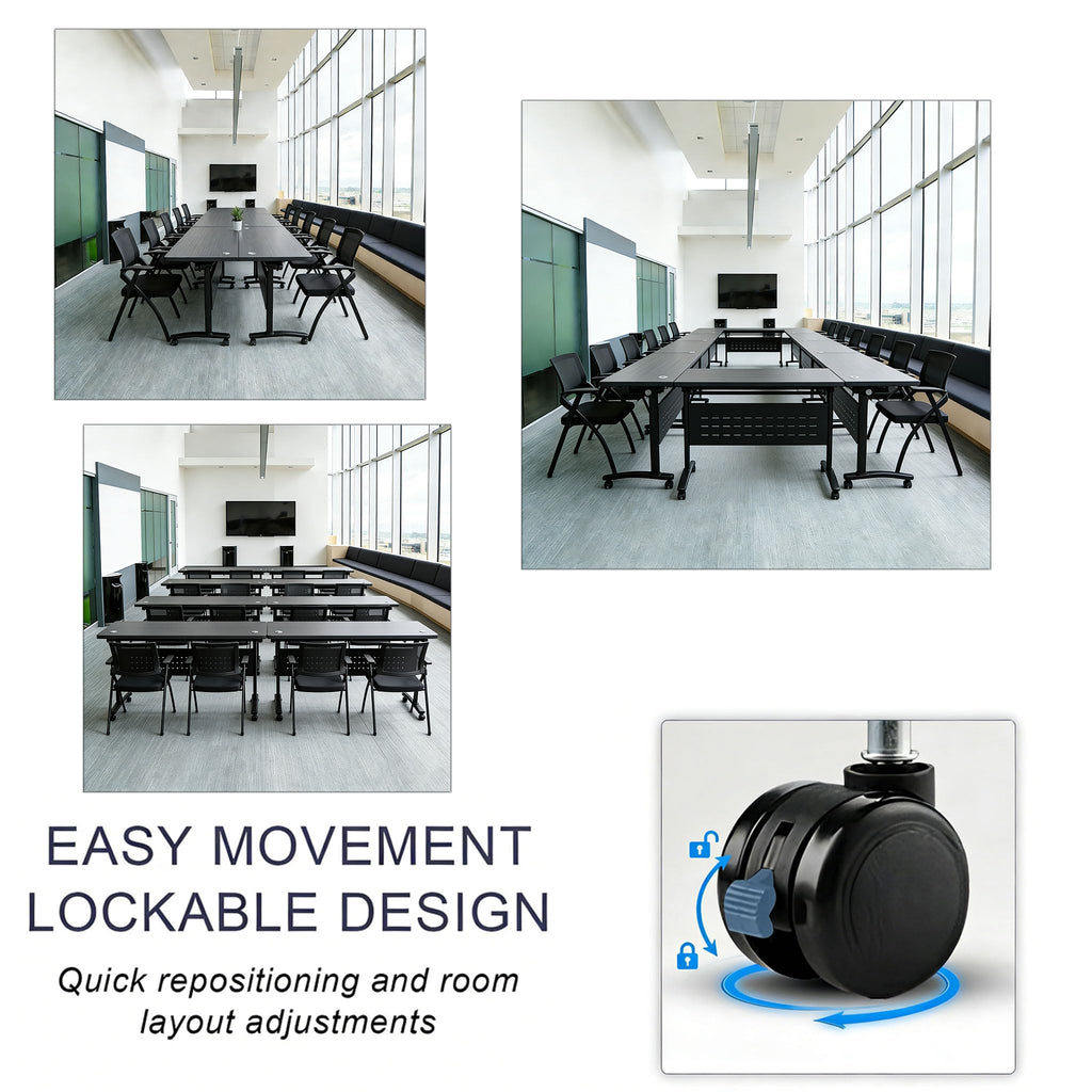 Modern Conference Table, Folding Conference Table with Wheels, Flip Top Mobile Meeting Table for 2-30 Person, Modular Seminar Training Room Table for Meeting Conference Room (4, Dark Grey, 70.8")