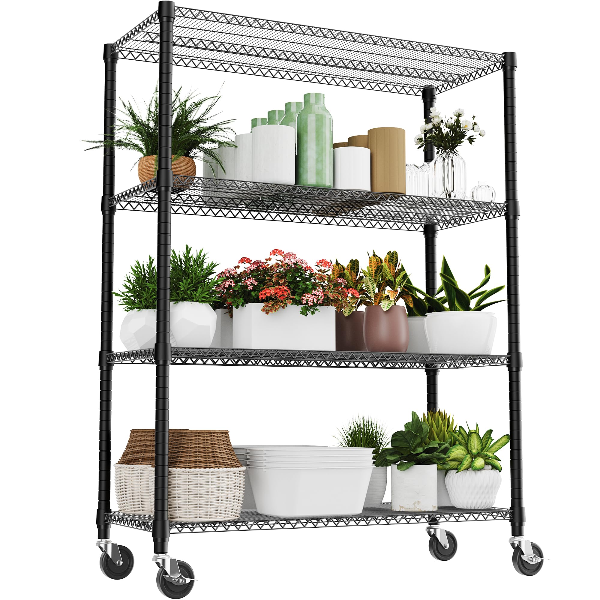 M MZG 2640LBS 53.1" W 4 Tiers Shelf Steel Storage Shelves Shelving Unit Steel Organizer Wire Rack for Home,Kitchen,Office,Garage Black 23.6" D x 53.1" W x 73.6" H