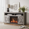 BELLEZE 58" Farmhouse Fireplace TV Stand for TVs up to 65", 23" Electric Fireplace Heater with Sound, Entertainment Center Media Console Table Barn Door Storage Cabinets for Living Room -Gray