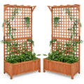 HAPPYGRILL Raised Garden Bed with Trellis, 72.5" Planter Raised Bed with Drainage Holes, Freestanding Garden Box for Vine Climbing Plants, Wooden Planter Box for Yard Balcony (2, Orange)