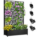Meyoppm 72"x47"x16" Metal Planter Box with Trellis, Galvanized Steel Raised Garden Bed with Lockable Casters & Drainage Holes, Outdoor Large Planter Box for Climbing Plants, Vegetables & Flowers