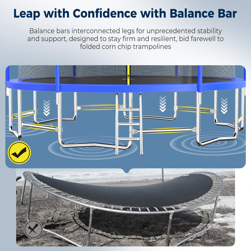 Tatub Upgrade 16FT Trampoline for Kids and Adults, Outdoor Recreational Trampolines with Basketball Hoop & Enclosure Net, Blue
