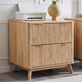 T4TREAM 2 Drawer File Cabinet, 31.8" Fluted Lateral File Cabinet w/Files Hanging Rod for Letter/Legal/A4, Large Tabletop for Printer, Office Wood Printer Cabinets, Natrual Oak
