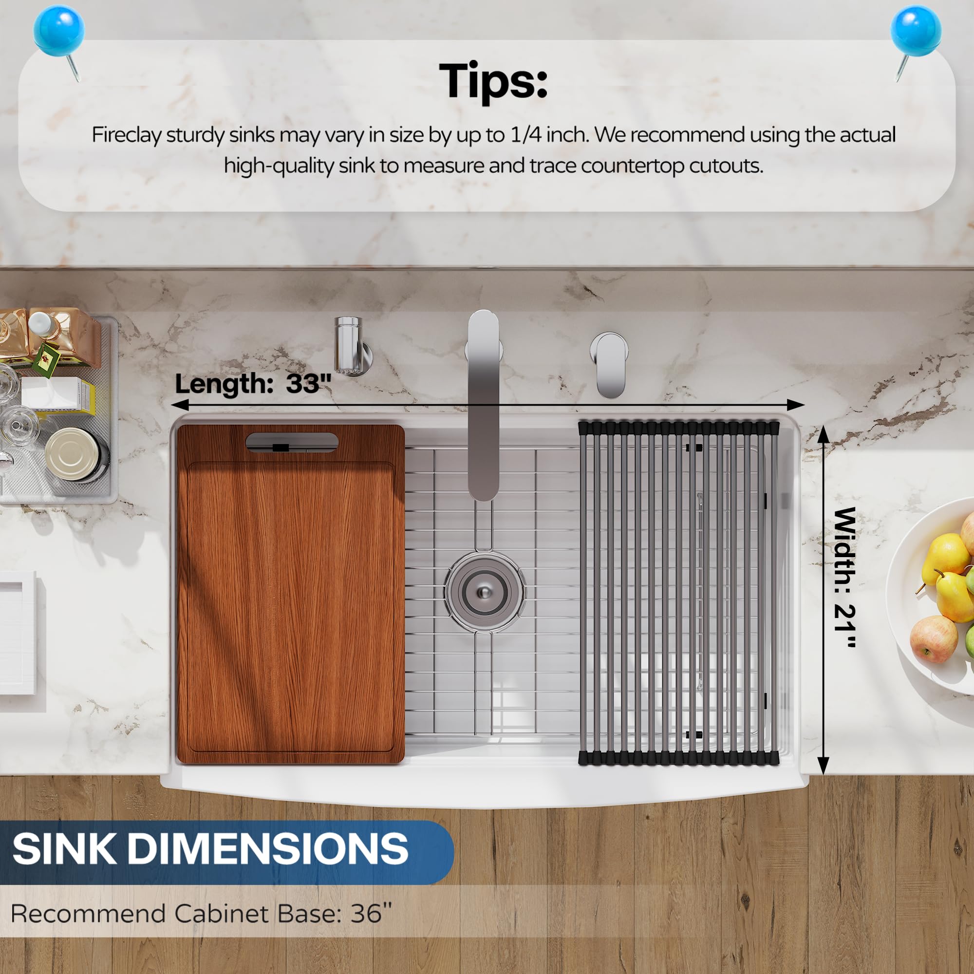 33 White Farmhouse Sink Workstation, Hugsleek Undermount Farm Kitchen Sink 33x21 inch Apron Front White Porcelain Ceramic Fireclay Sinks Ledge Accessories Under Counter Single Bowl Farmer Sinks Basin