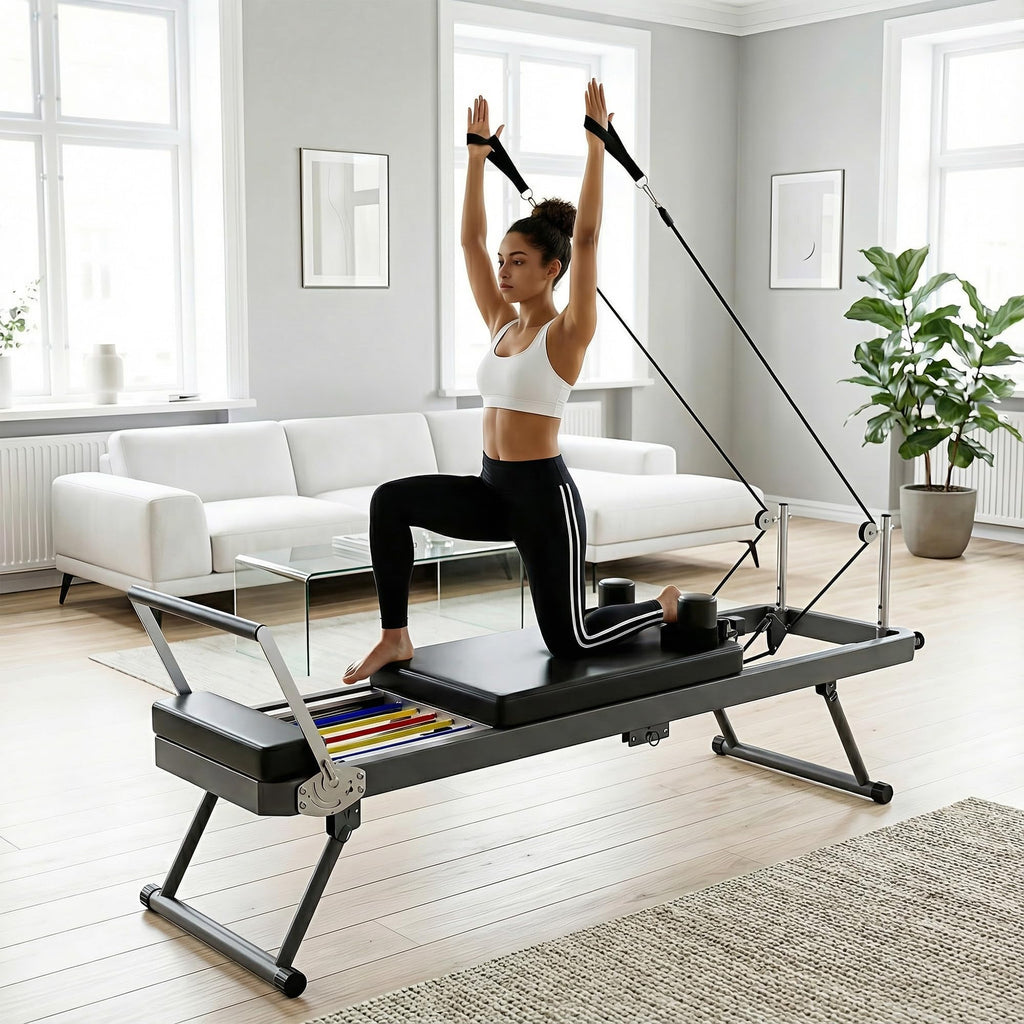 Casaphoria 78'' Pilates Reformer, Foldable Pilates Machine for Home with Dual Resistance and Adjustable Height, Home Pilates Equipment for Beginners to Advanced, Supports Up to 330 lbs(Black)