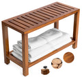 The Teaky Hut Teak Shower Bench 30 Inch – Fully Assembled Wooden Bench with Shelf, Water-Resistant, Non-Slip Adjustable Feet – Indoor Spa, Garden, or Bathroom Use
