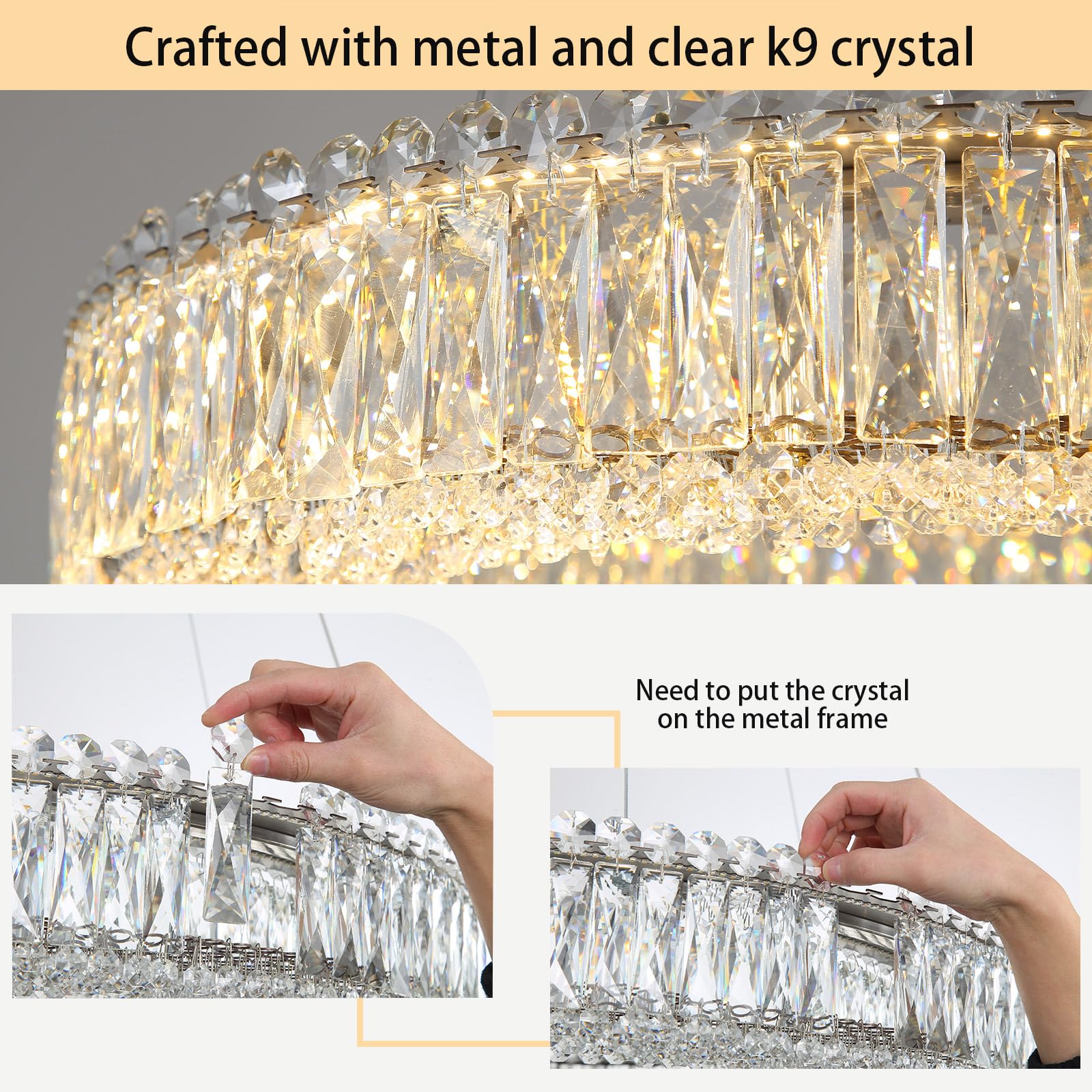 24'' Modern Crystal Chandeliers Large Ring Chandelier for Living Room LED Dimmable Ceiling Light for Dining Room High Ceiling Chandeliers for Foyer Entryway Silver