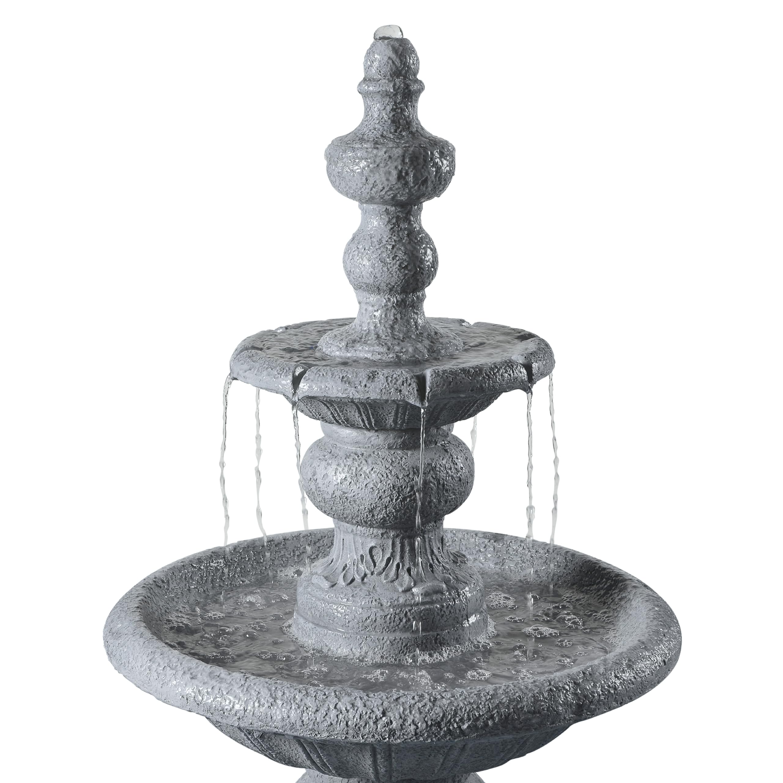Teamson Home 52.56 in. Outdoor Two-Tier Water Fountain with Realistic ICY Stone Texture for Outdoor Living Spaces Creating a Calming Oasis for Gardens, Landscaping, Patios, Balconies, Lawns, Gray