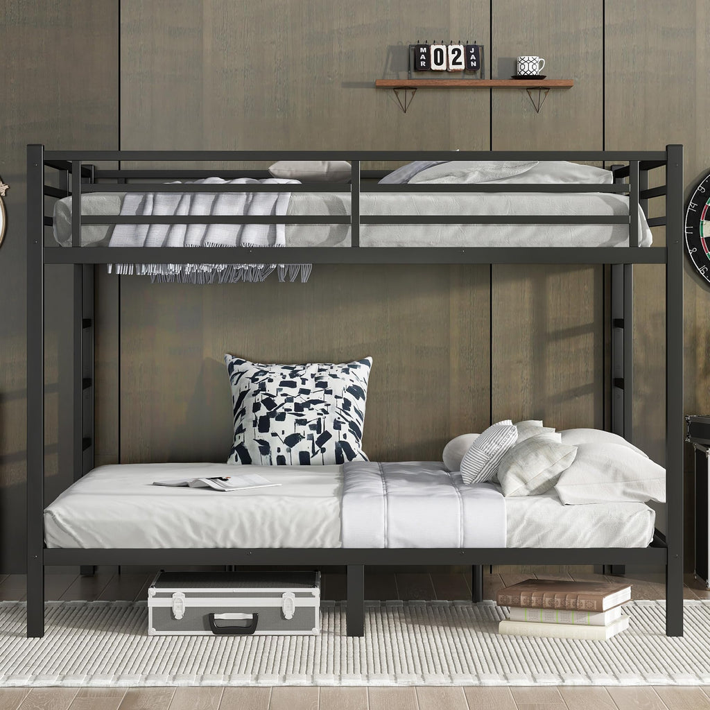 Bellemave Adults Bunk Bed Queen Size, Queen Size Bunk Beds Frame with Safety Guardrail and Build in Ladder, Easy Assemble Bunkbeds, Mattress Not Included, Black