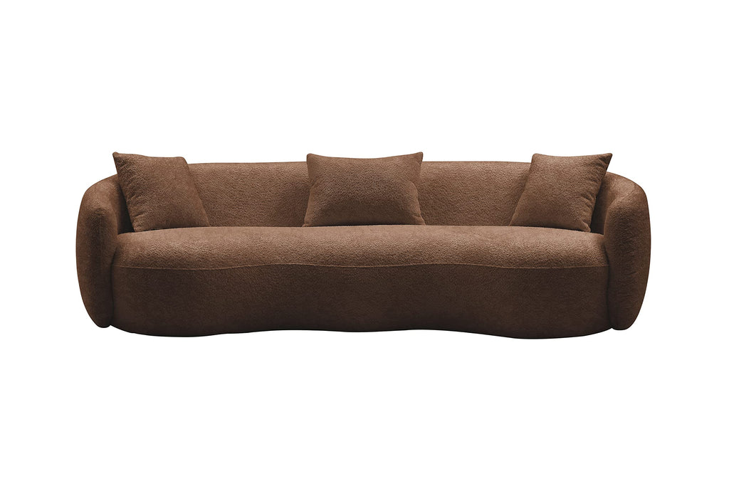 KEIKI 94" Boucle Half Moon Curved Sectional Sofa with 3 Throw Pillows, 4-Seater Teddy Fleece Leisure Couch with Curved Backrest, Easy Assembly, for Apartment, Living Room, Bedroom, Orange