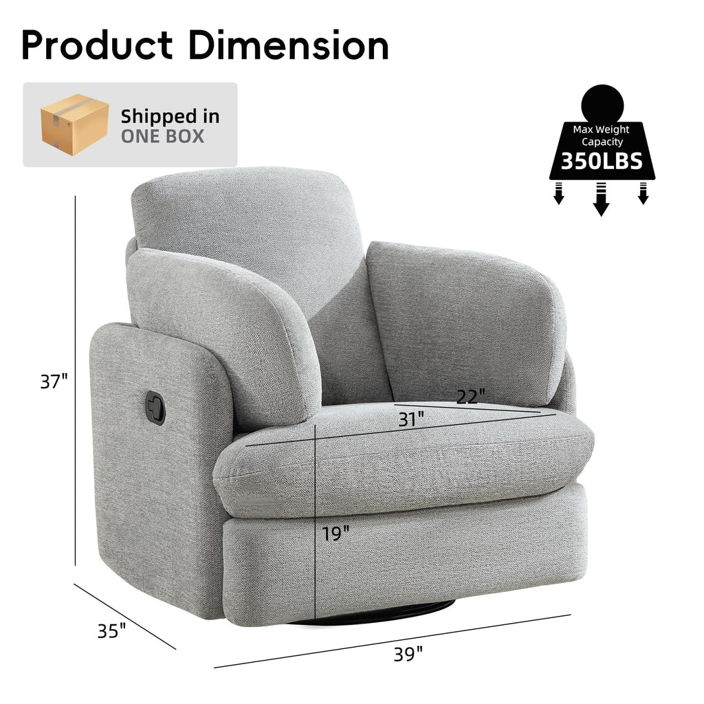 Bonzy Home Manual Recliner Chair, 360°Swivel Rocker Recliner Chair for Adults, Overstuffed Nursery Rocking Reclining Sofa with 2 Pillows and Hidden Storage, Light Grey