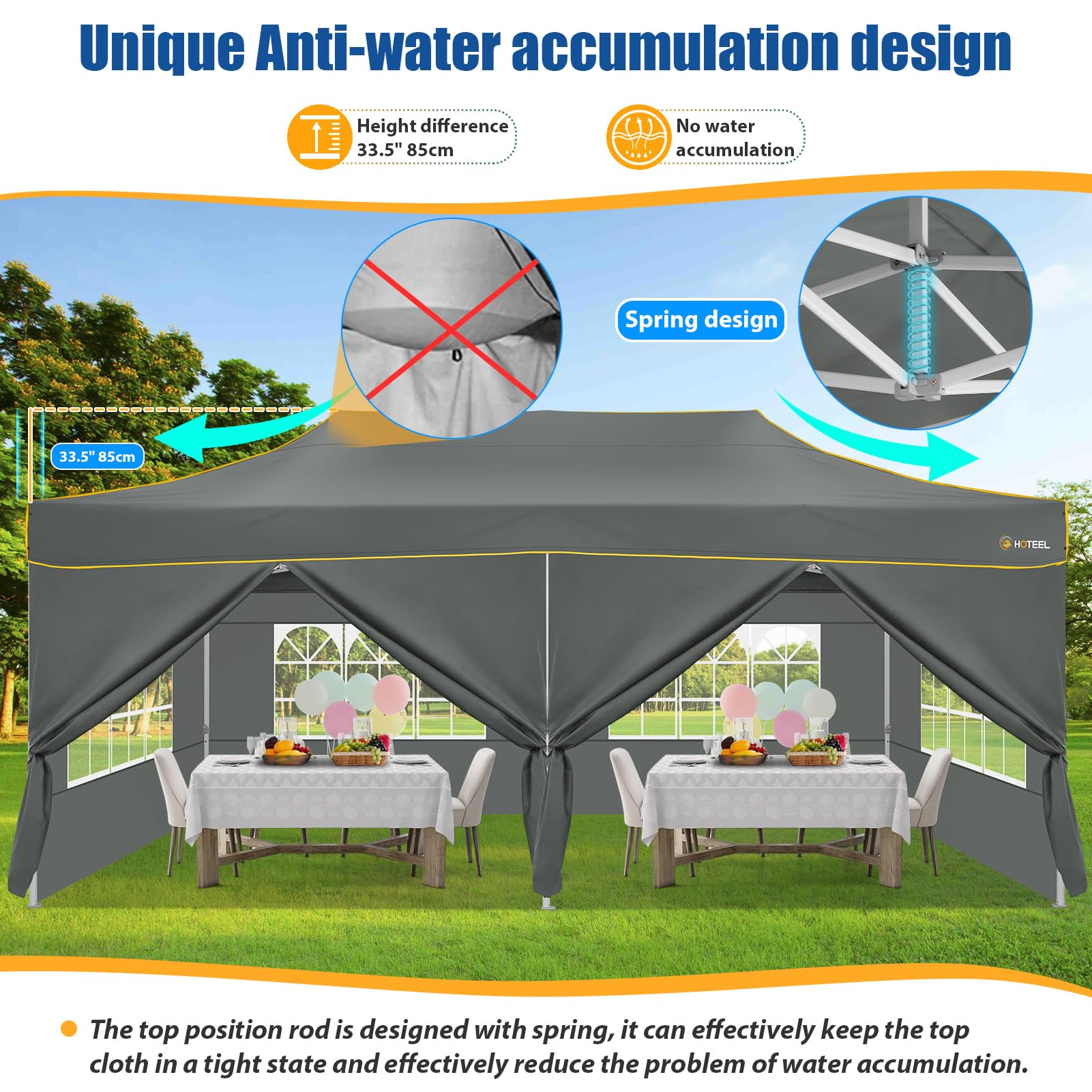 HOTEEL 10x20 Heavy Duty Pop up Canopy Tent with 6 Sidewalls, Easy Setup Outdoor Commercial Instant Gazebo for Parties Wedding Event, with Roller Bag & Sand Bags, Gray(Hexagonal Frame)