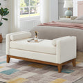 GDFStudio Large Upholstered Boucle Ottoman Bench with Pillows, Padded Window Bench with Armrests for Living Room and Entryway, Ivory