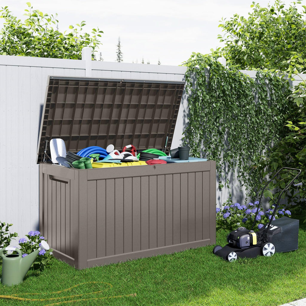 KFY 280 Gallon Outdoor Storage Box Waterproof, Resin Lockable Deck Box with Lid, Large Capacity Weatherproof Container for Patio Furniture Pool Accessories, Cushions(Grey, 280 Gallon)