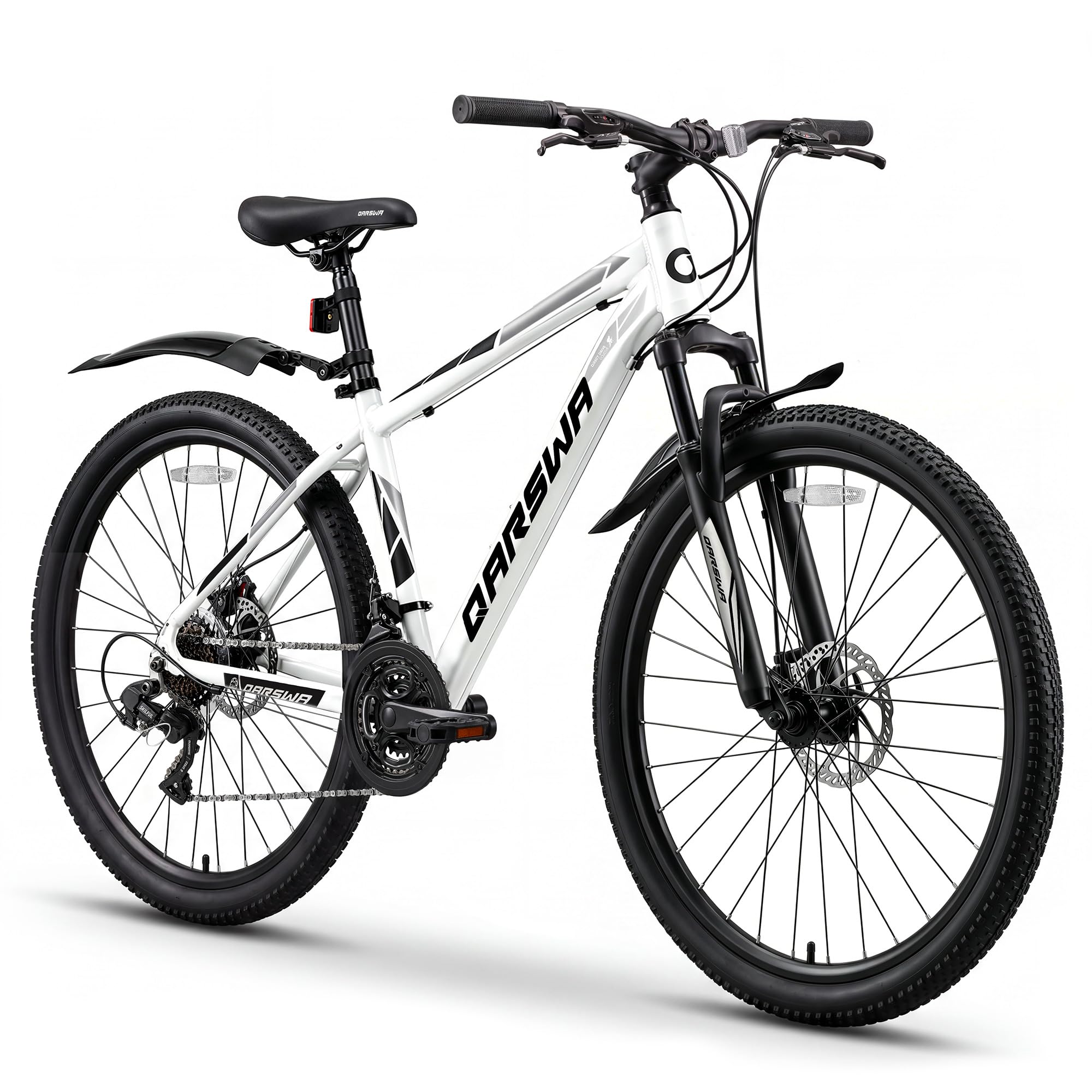 QARSWA 26 Inch Mountain Bike, Lightweight Aluminum Frame MTB with 21-Speed Trigger Shifter & Dual Disc Brakes, Comfort Foam Seat Adult Bicycle for Men and Women, Trail & Outdoor Riding, White