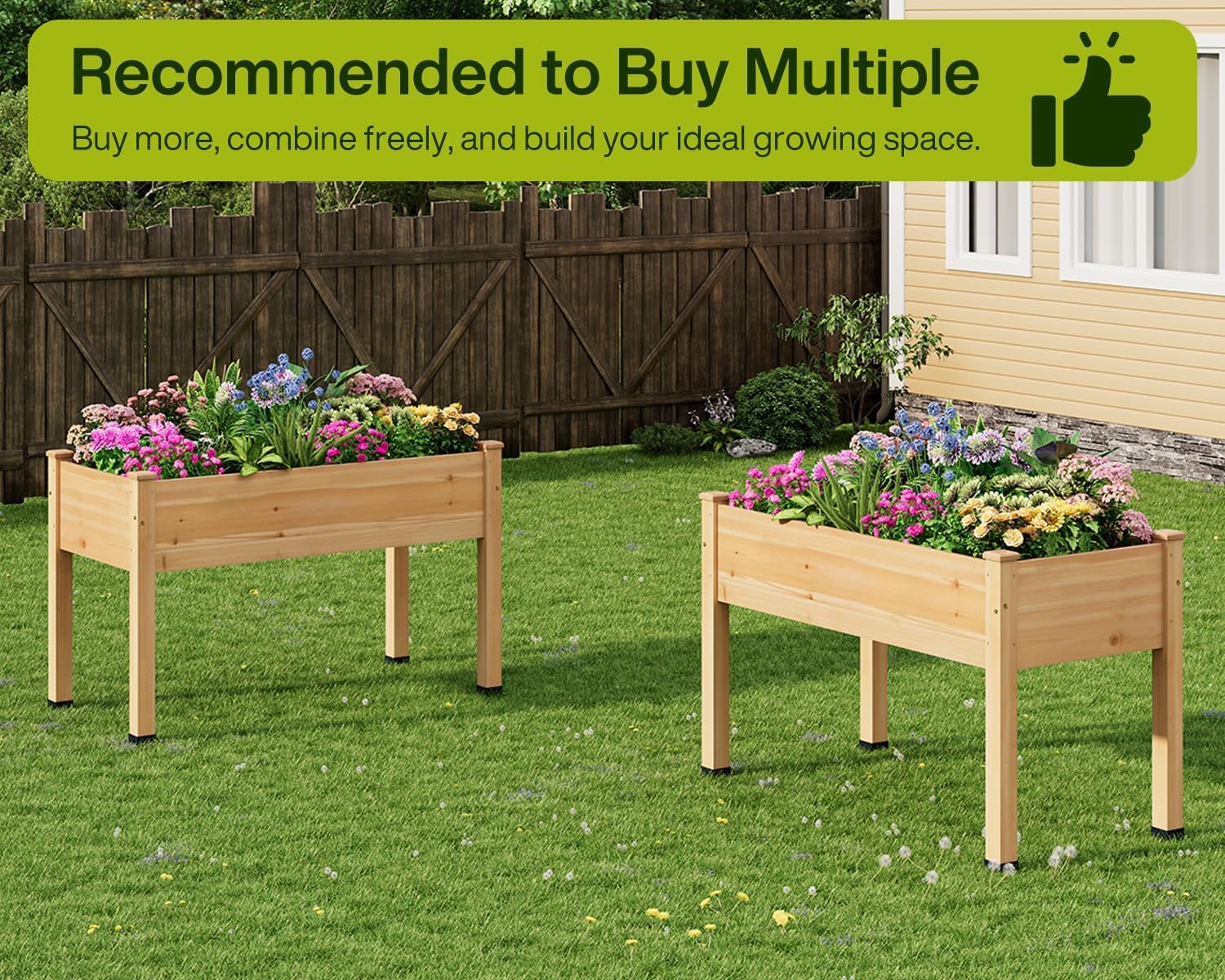 ZIENLIFE Wood Raised Garden Bed, 48x24x30in Elevated Wooden Planter Box with Legs Standing Growing Bed for Backyard, Patio, Balcony with Bed Liner, 200 Pound Capacity 3PCS