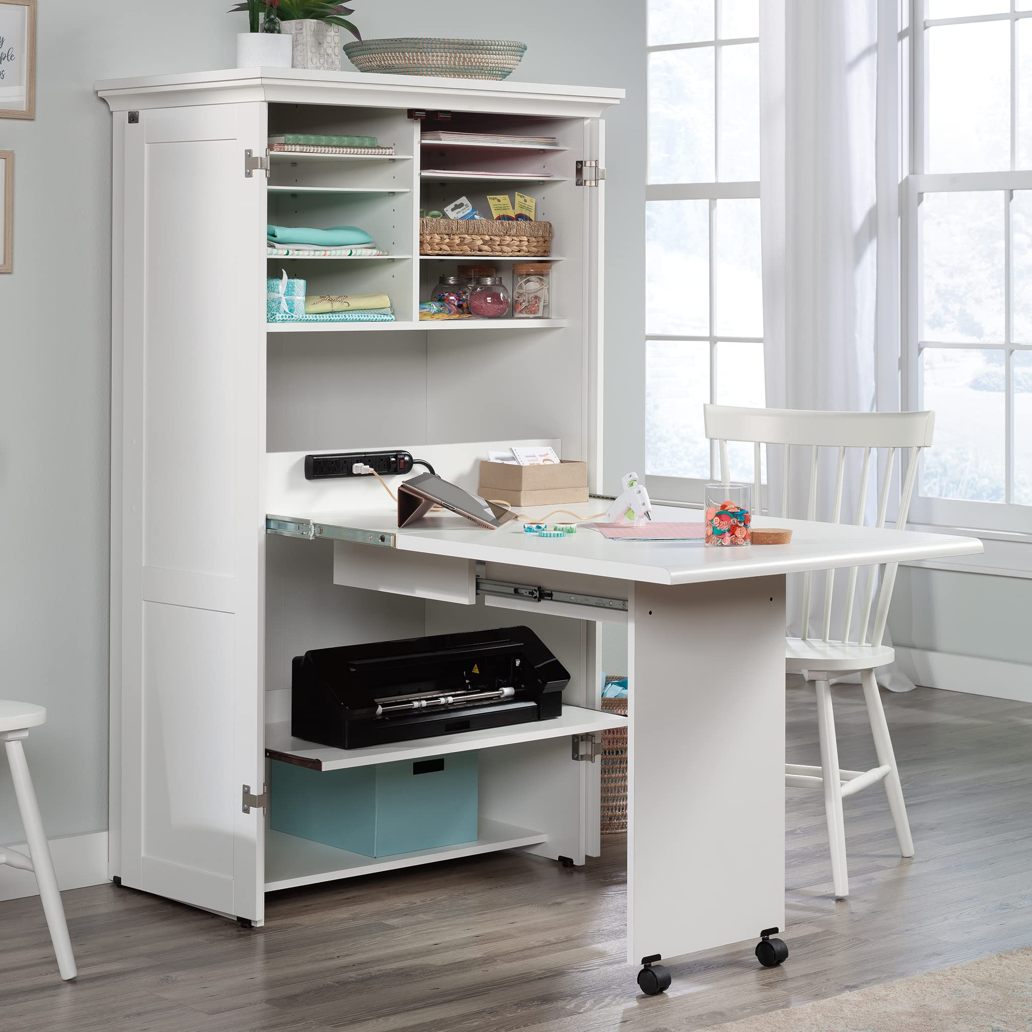 Sauder Miscellaneous Storage Craft & Sewing Armoire, L: 35.11" x W: 21.81" x H: 61.58", Glacier White finish