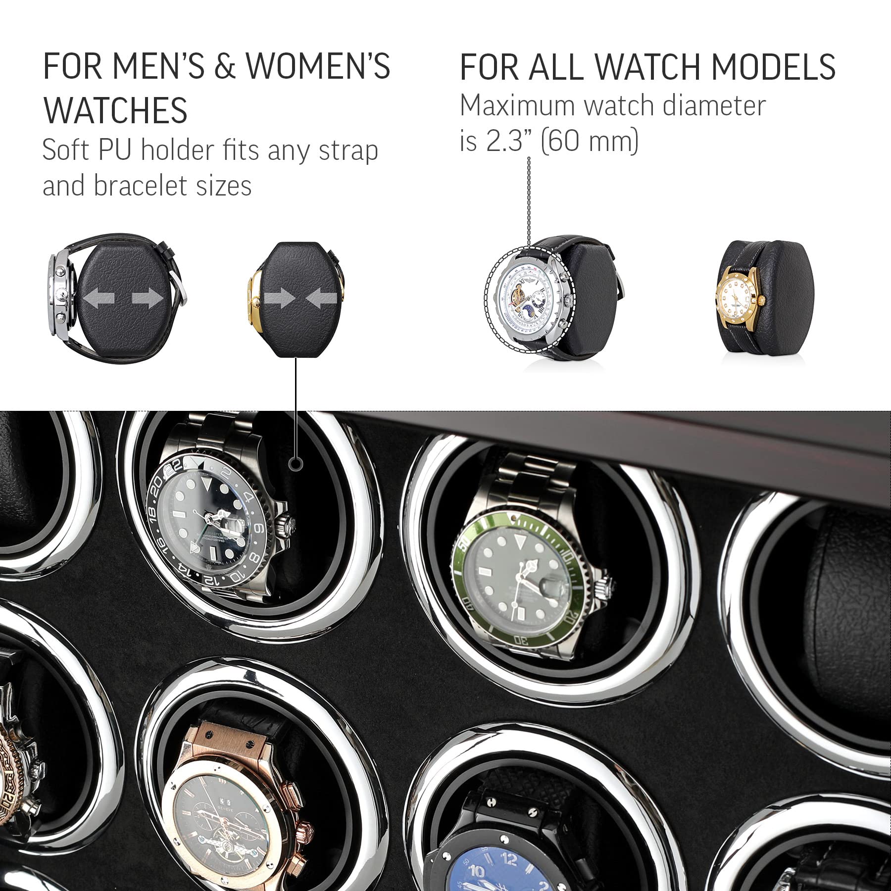12 Watch Winder for Automatic Watches with LED Light and LCD Touchscreen Control (White)