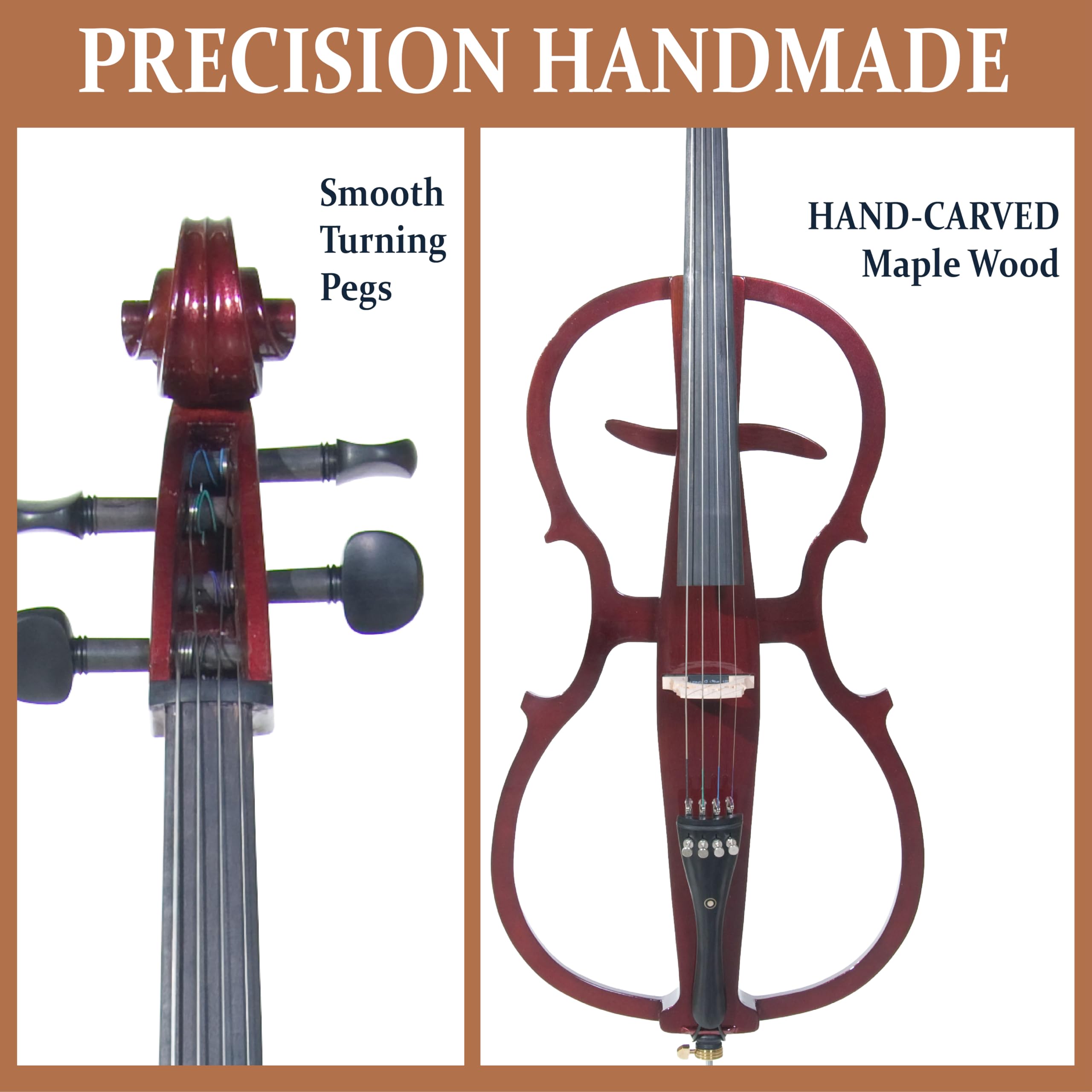 Cecilio CECO-1DW Ebony Electric Silent Metallic Mahagony Cello in Style 1, Size 4/4 (Full Size)