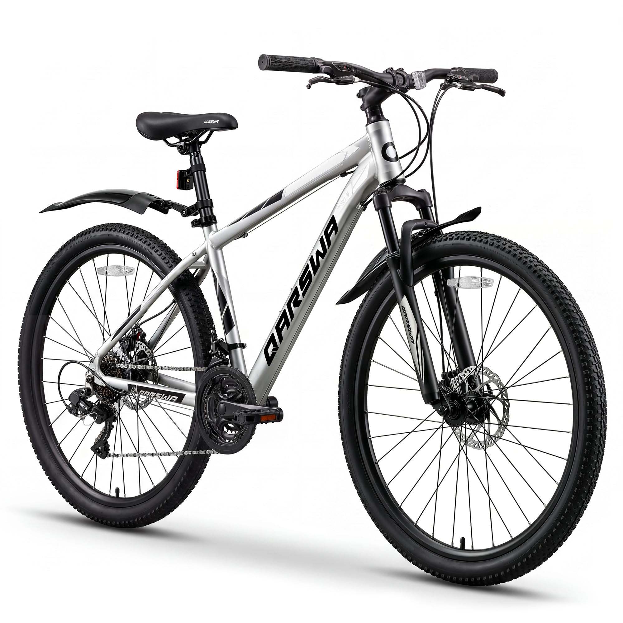 QARSWA 27.5 Inch Mountain Bike for Men and Women, Lightweight Aluminum Frame MTB with Dual Disc Brakes & 21-Speed Trigger Shifter, Comfort Foam Seat Adult Bicycle for Trail & Outdoor Riding,Silver