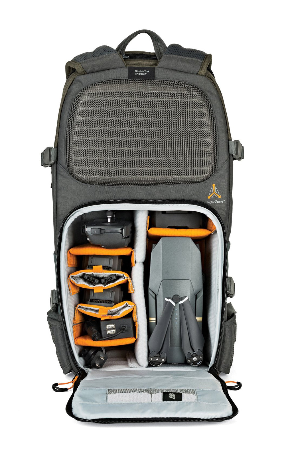 Lowepro LP37015-PWW, Flipside Trek BP 350 AW Backpack for Camera, Stores DSLR with Lens Attached, Extra Lenses, Tripod, 10 Inch Tablet Grey/Dark Green
