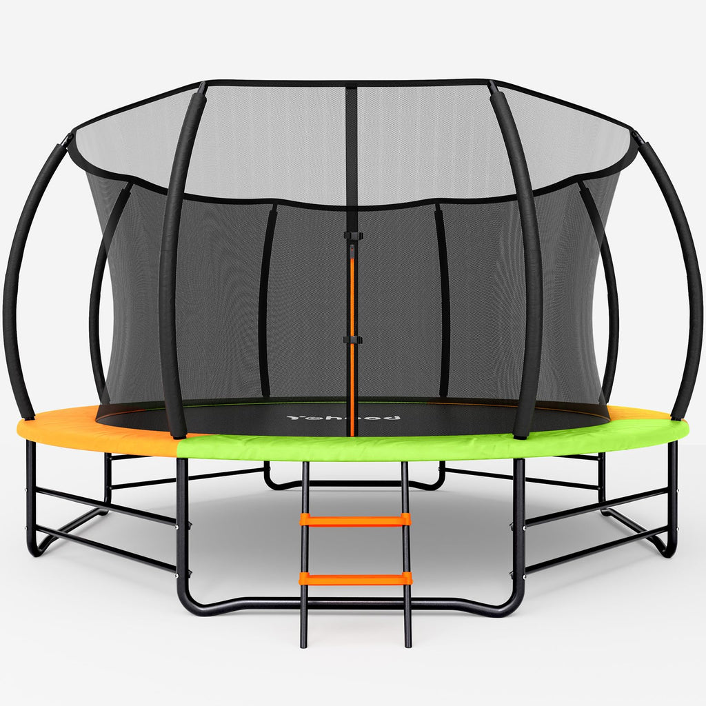 Yohood Trampoline Outdoor 12FT 14FT, Recreational Trampolines with Enclosure Net and Ladder, ASTM Approved for Kids and Adults, with Additional 8 Stabilizer Bars and Anti-Rust Coated Galvanized Frame