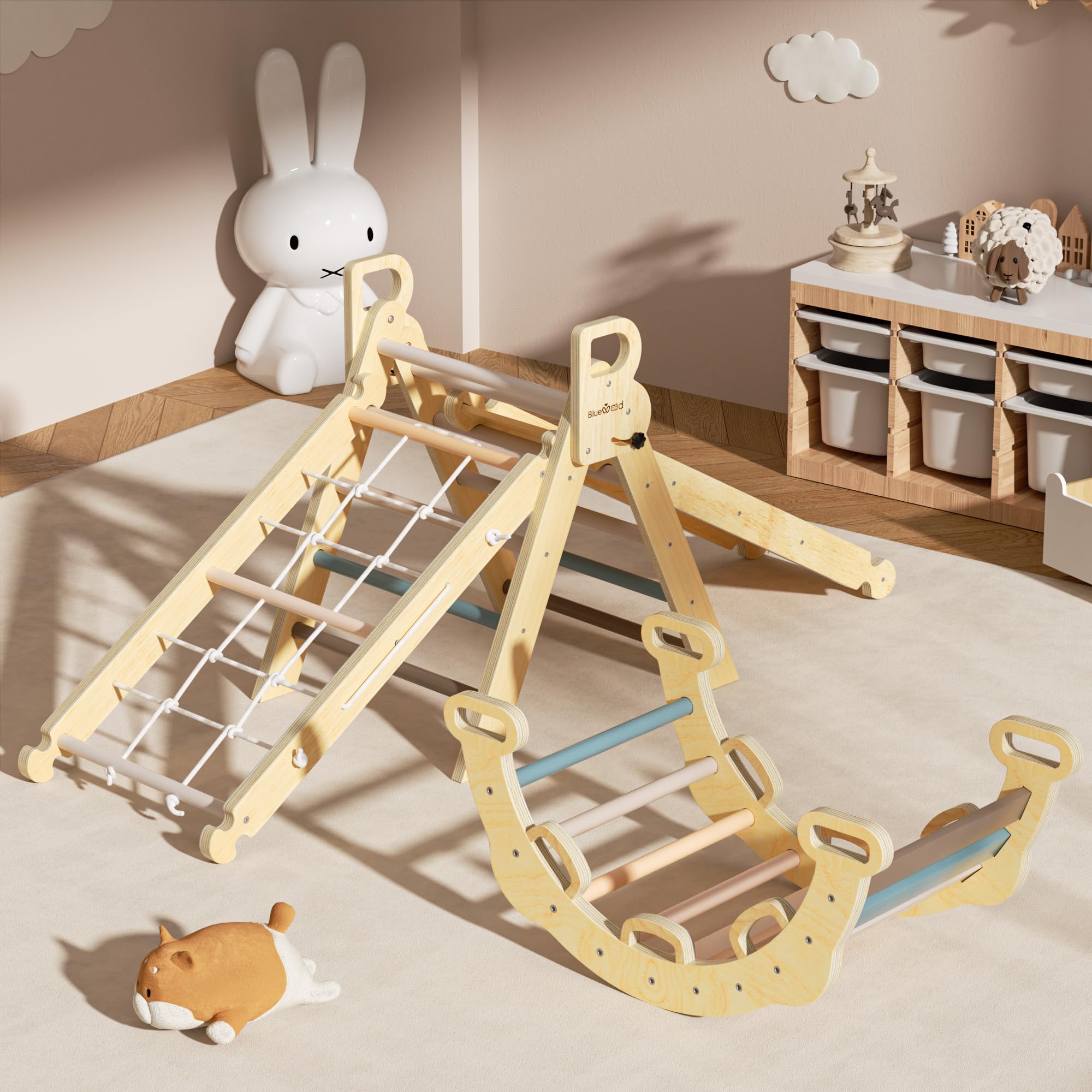 BlueWood 8 in 1 Pikler Climbing Set Indoor Arch Toys for Toddlers 1-3 Years