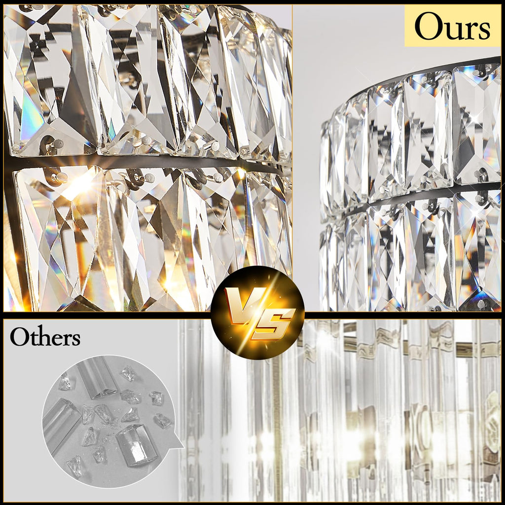 CATINER 24'' Black Crystal Chandeliers Luxury 8-Lights Pendant Chandelier Drum Semi Flush Mount Ceiling Lights for Living Room Dining Room Foyer Bedroom Kitchen