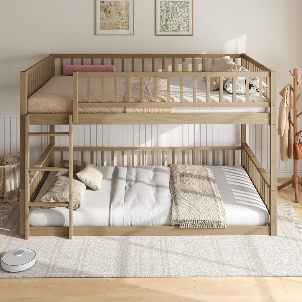 Merax Queen Over Queen Bunk Bed with Ladder & Guardrails - Solid Wood Double Bunk Bed for Adults/Teens, Convertible to 2 Separate Platform Beds, No Box Spring Needed, Walnut